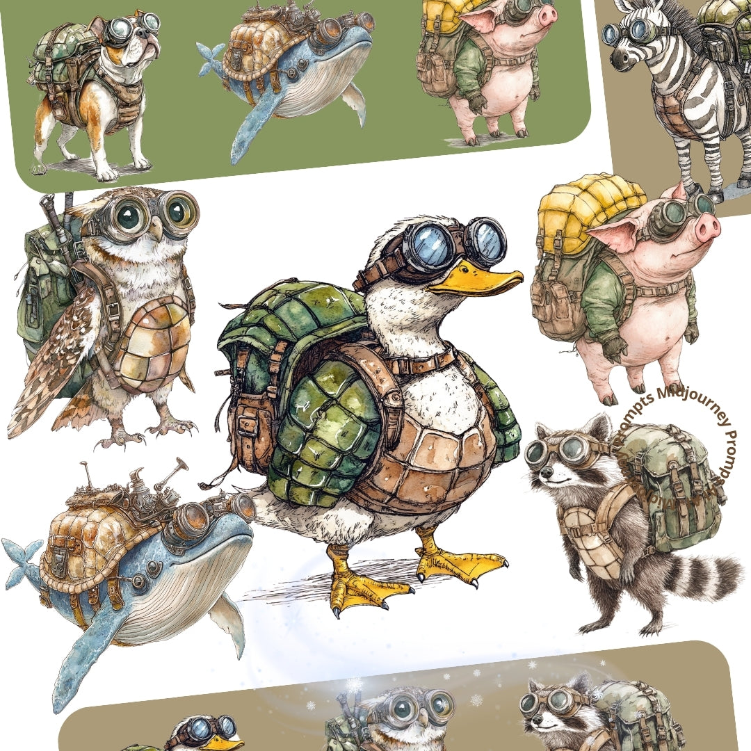 Midjourney Prompts for Vintage Handmade Steampunk Animals