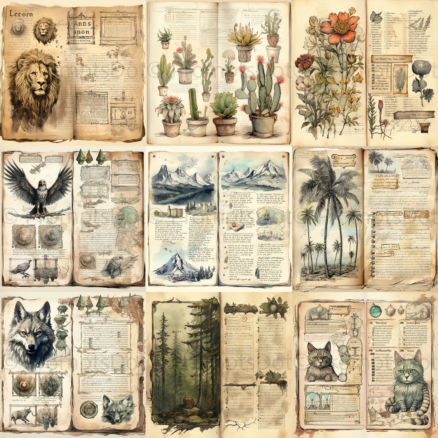 Vintage Junk Journals Ephemera Art Nature Midjourney Prompt Commercial Use