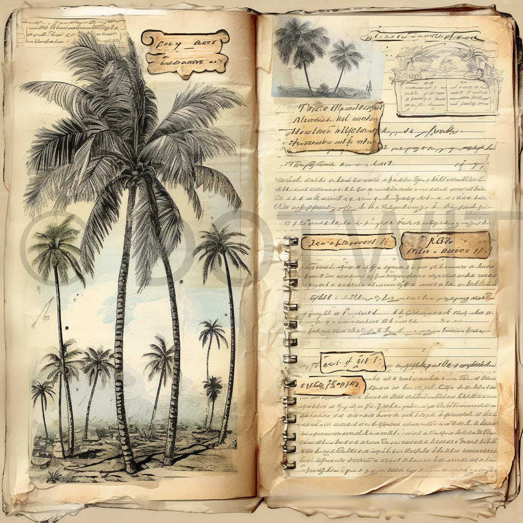 a vintage junk journal page Vintage Junk Journals Ephemera Art Nature Digital Art and Midjourney Prompt Commercial Use