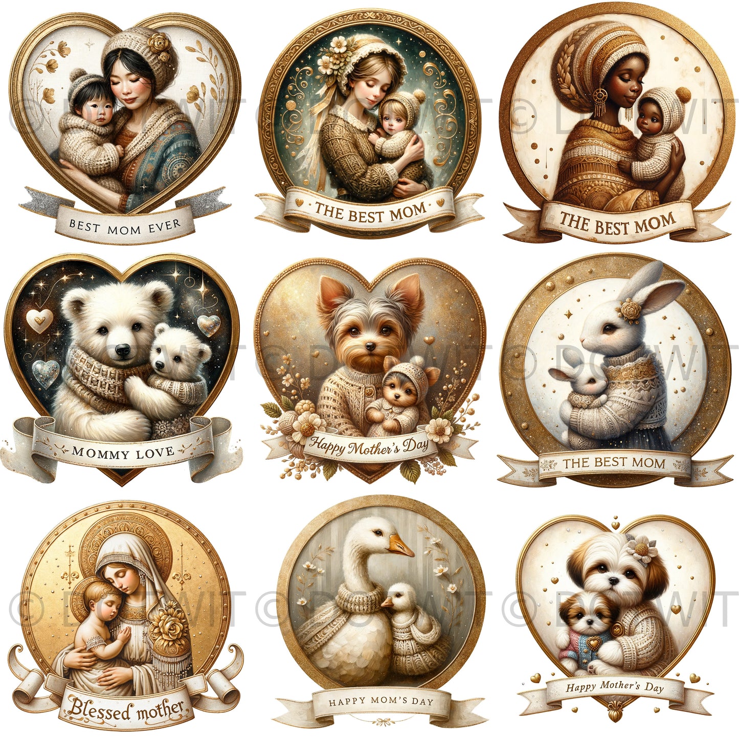 Vintage Mothers Day Illustrations DALLE3 DALLE Prompt