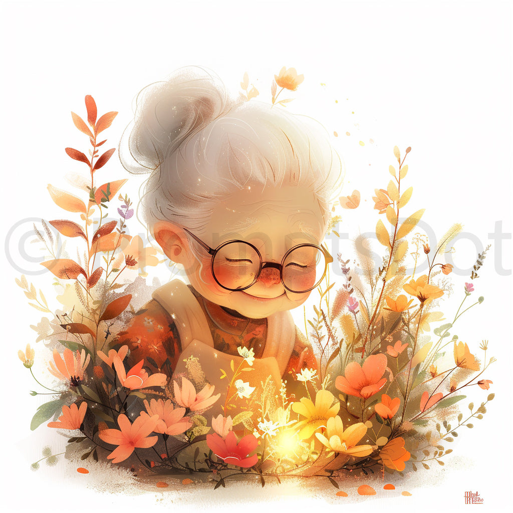 cute old lady Warm Farmhouse Watercolor