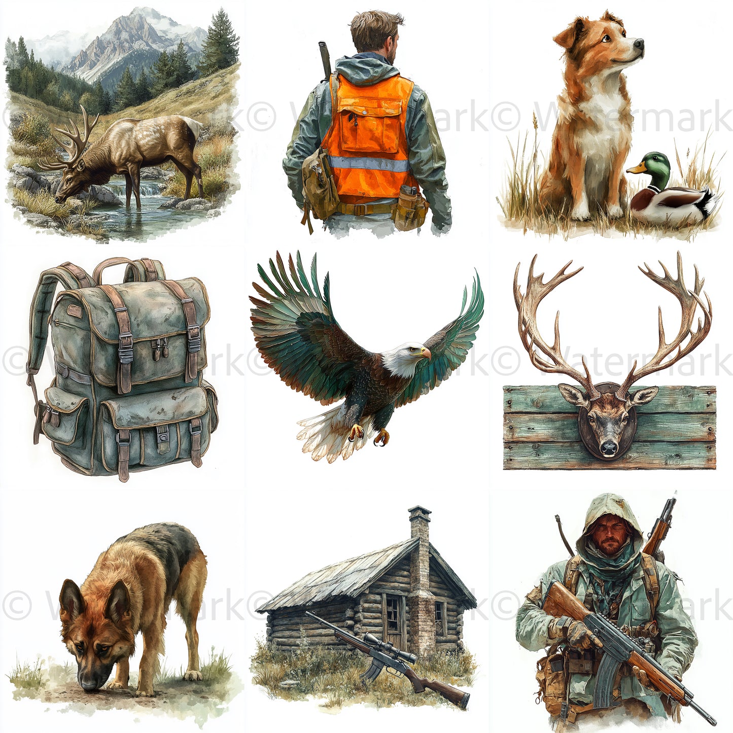 Midjourney Prompts for Watercolor Hunting Deer Clipart Sets