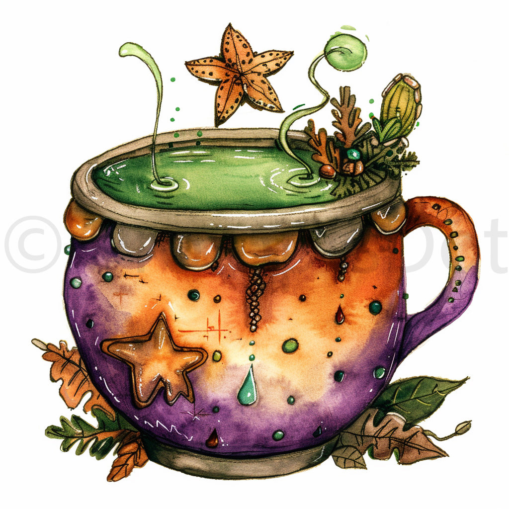 magic tea Moon Watercolor Mystic Clipart