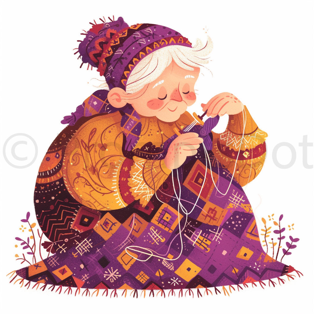 old lady sewing Quilt Sewing Clipart Midjourney Prompts
