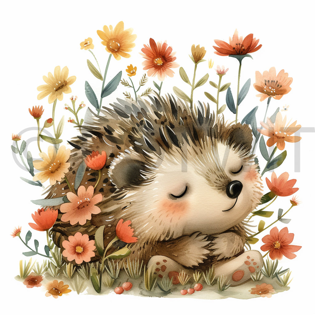 sleepy porcupine spring watercolor clipart
