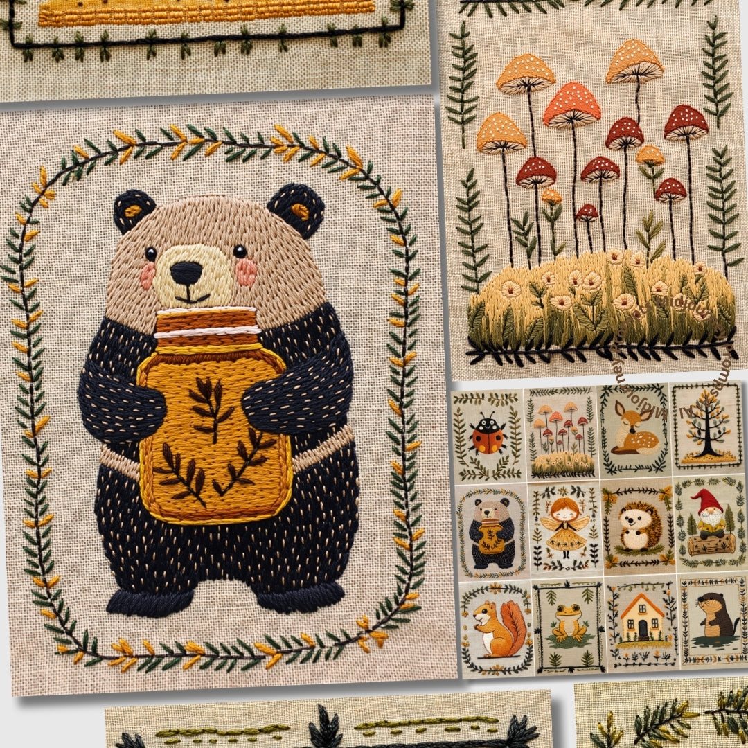 Midjourney Prompts for Embroidery Art for Woodland Forest