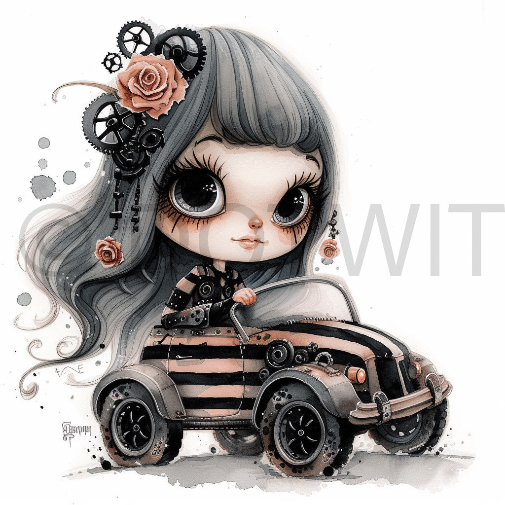 a cute girl driving clipart