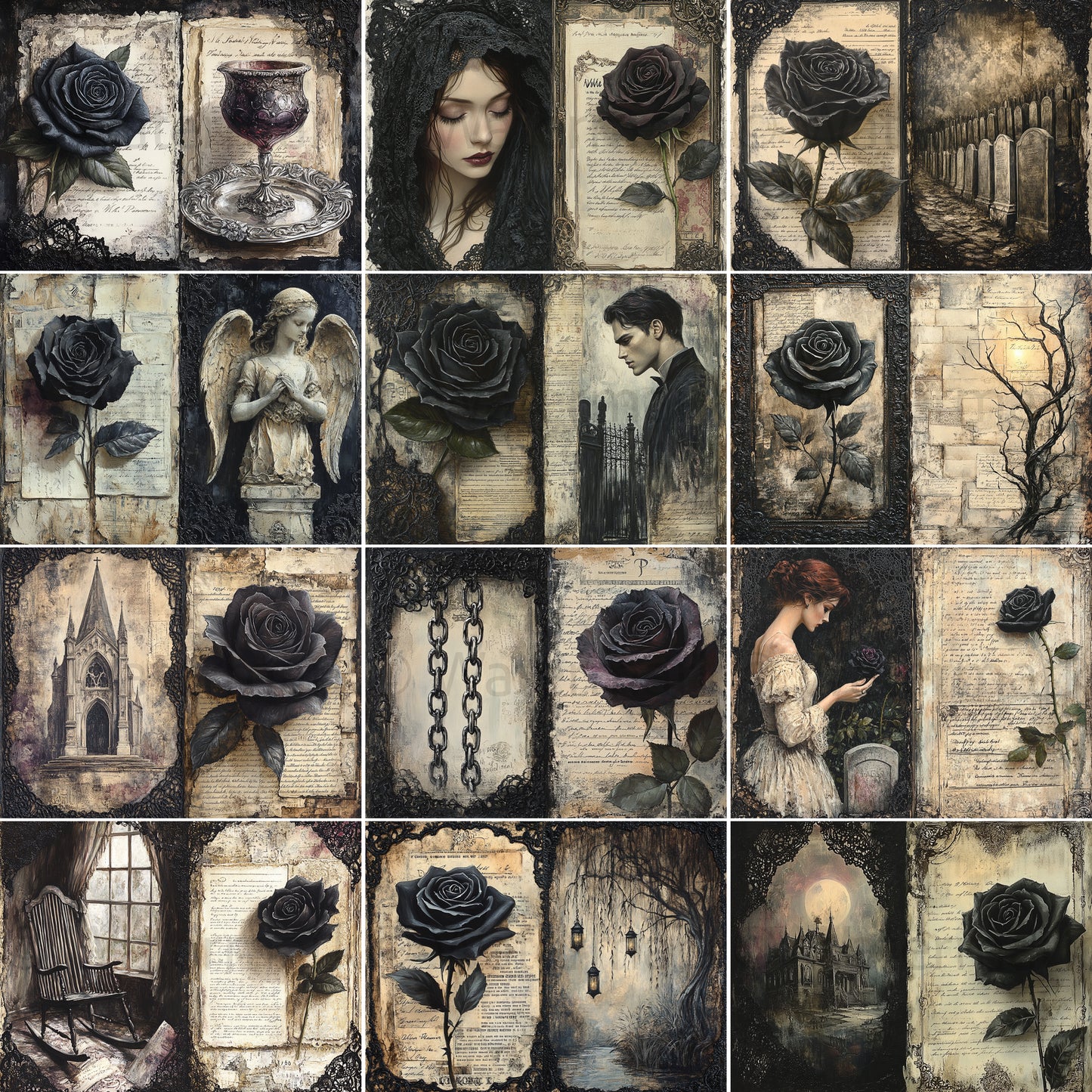 Midjourney Prompts for Widow’s Black Roses Junk Journals