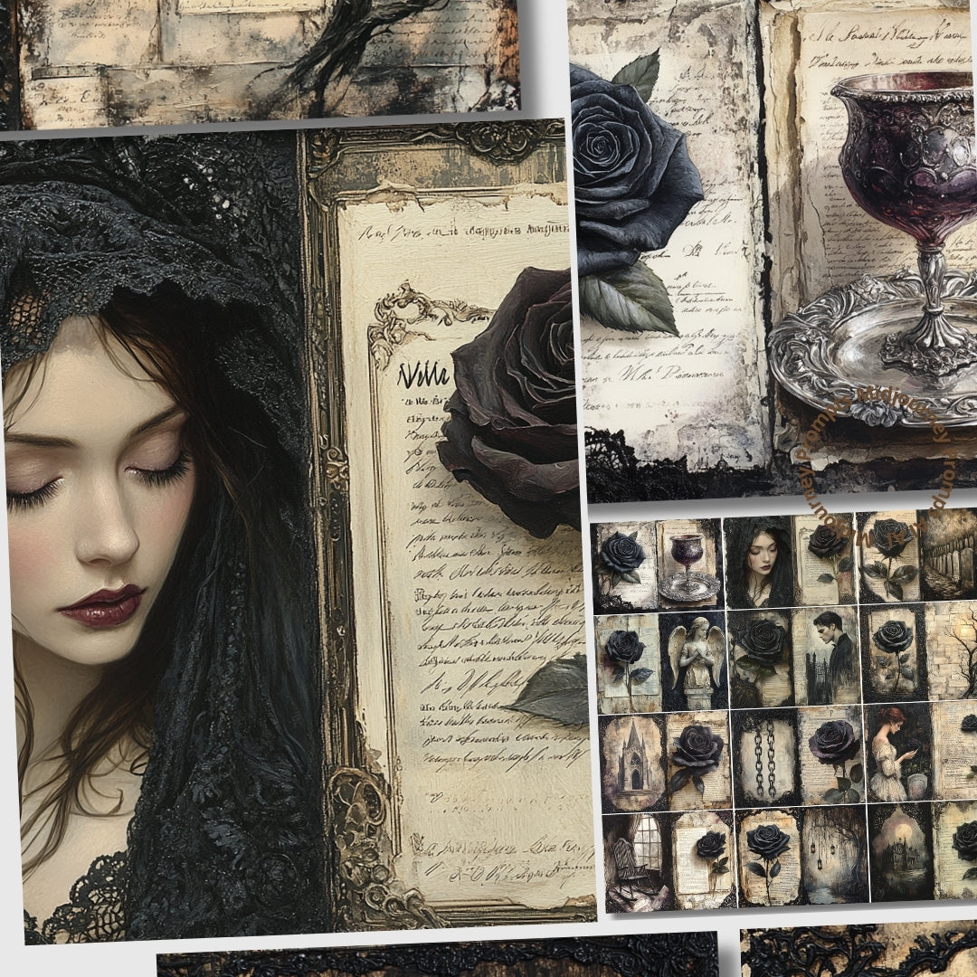Midjourney Prompts for Widow’s Black Roses Junk Journals