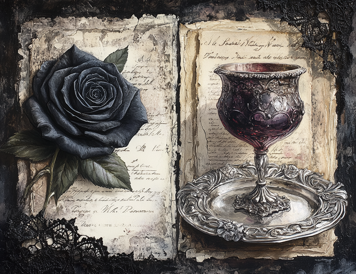 Midjourney Prompts for Widow’s Black Roses Junk Journals