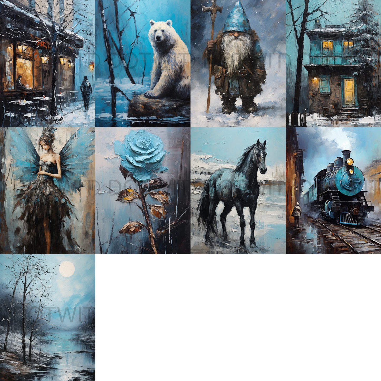 Winter Ephemera Art Postcard Poster Cards Digital Art and Midjourney Prompt Commercial Use collage