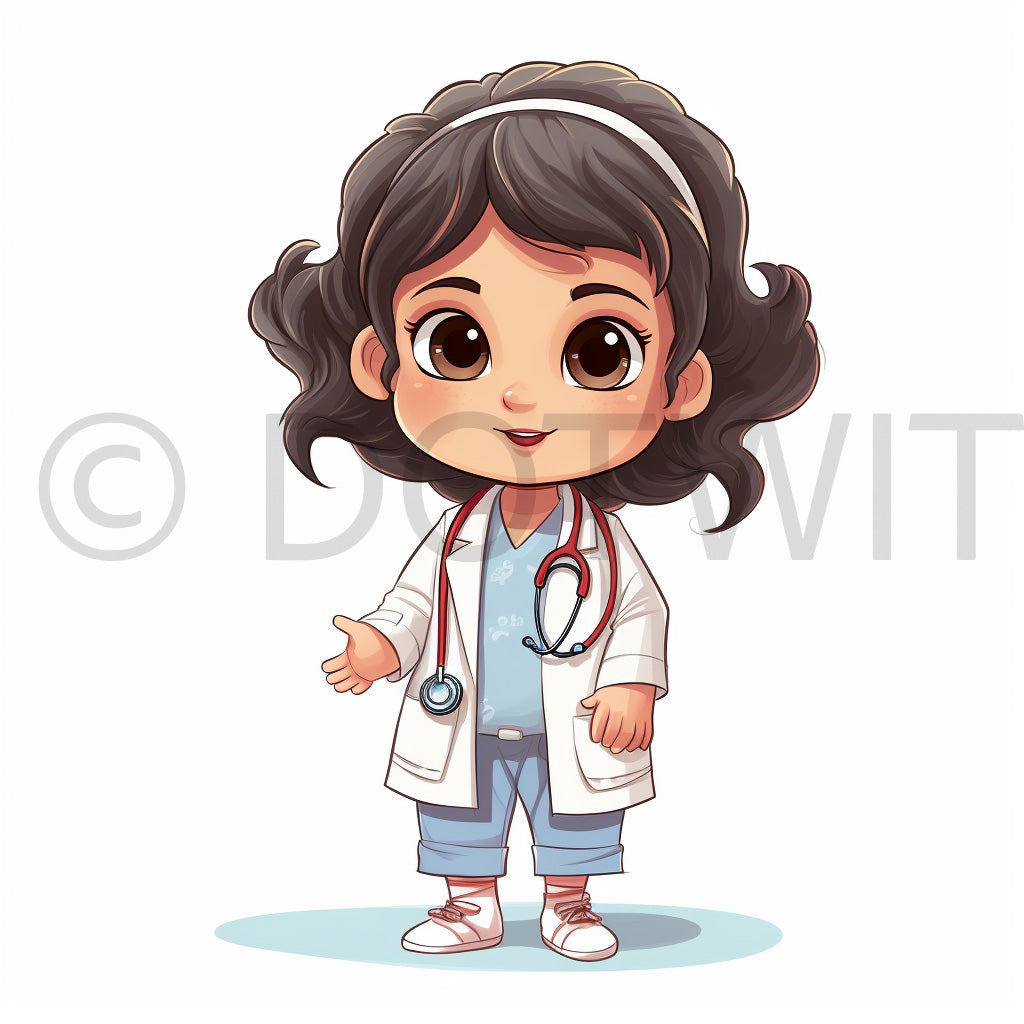 baby in profession baby doctor girl Babies In Professions Kids Workers Digital Cartoons and Midjourney Prompt Commercial Use