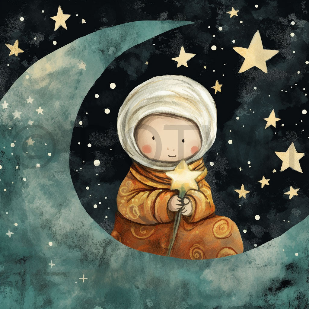 a baby jesus under a starry night Christmas Cards Ephemera Junk Journals Vol2 Digital Art and Midjourney Prompt Commercial Use