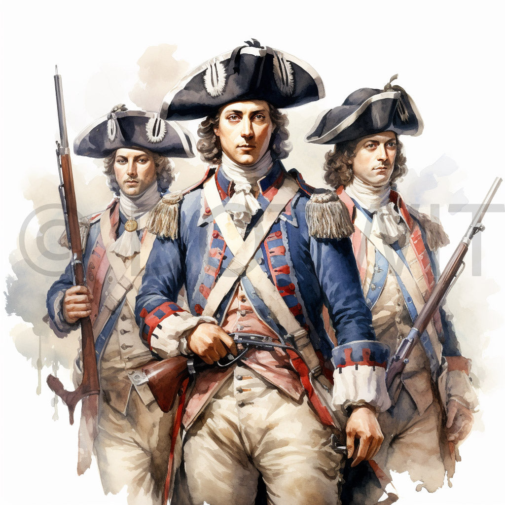 french army Baroque Watercolor Historical Clipart Digital Art and Midjourney Prompt Commercial Use