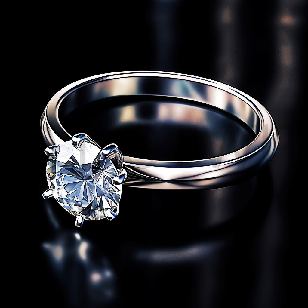 a ring silver ring with a diamond Photorealistic Mirror Digital Art Tshirt Designs and Midjourney Prompt Commercial Use