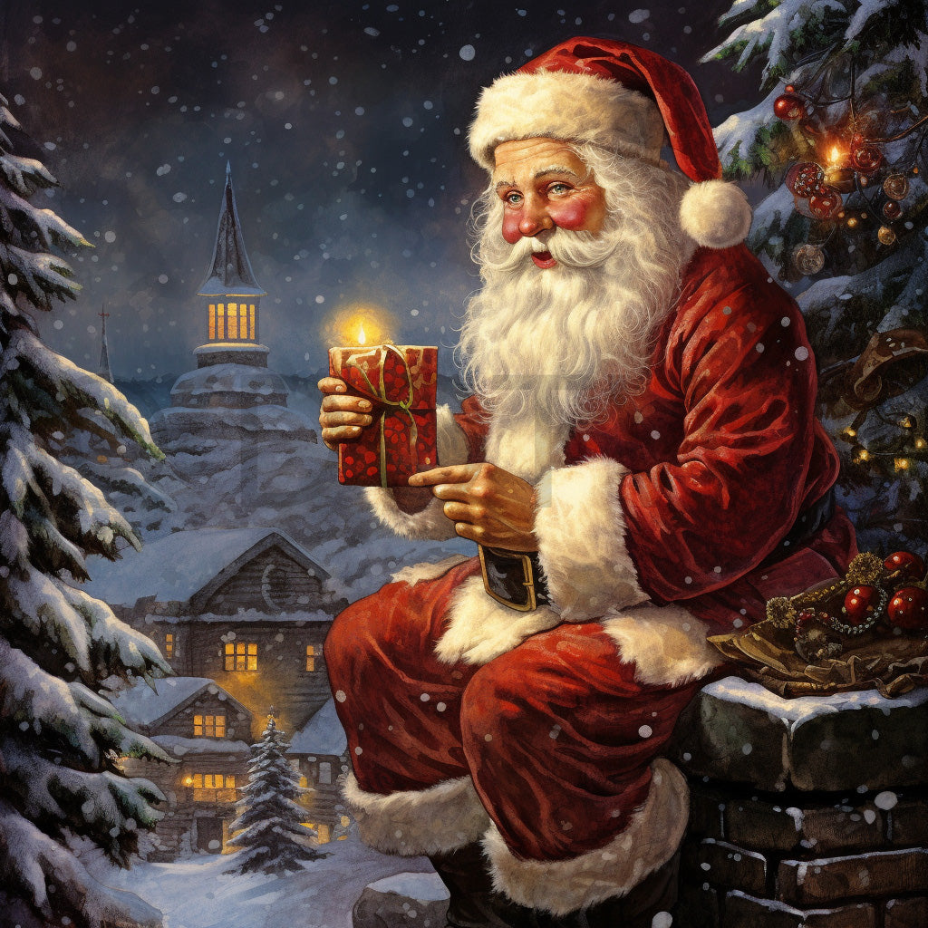 santa claus on the chimney Vintage Christmas Cards Junk Journal Digital Art and Midjourney Prompt Commercial Use