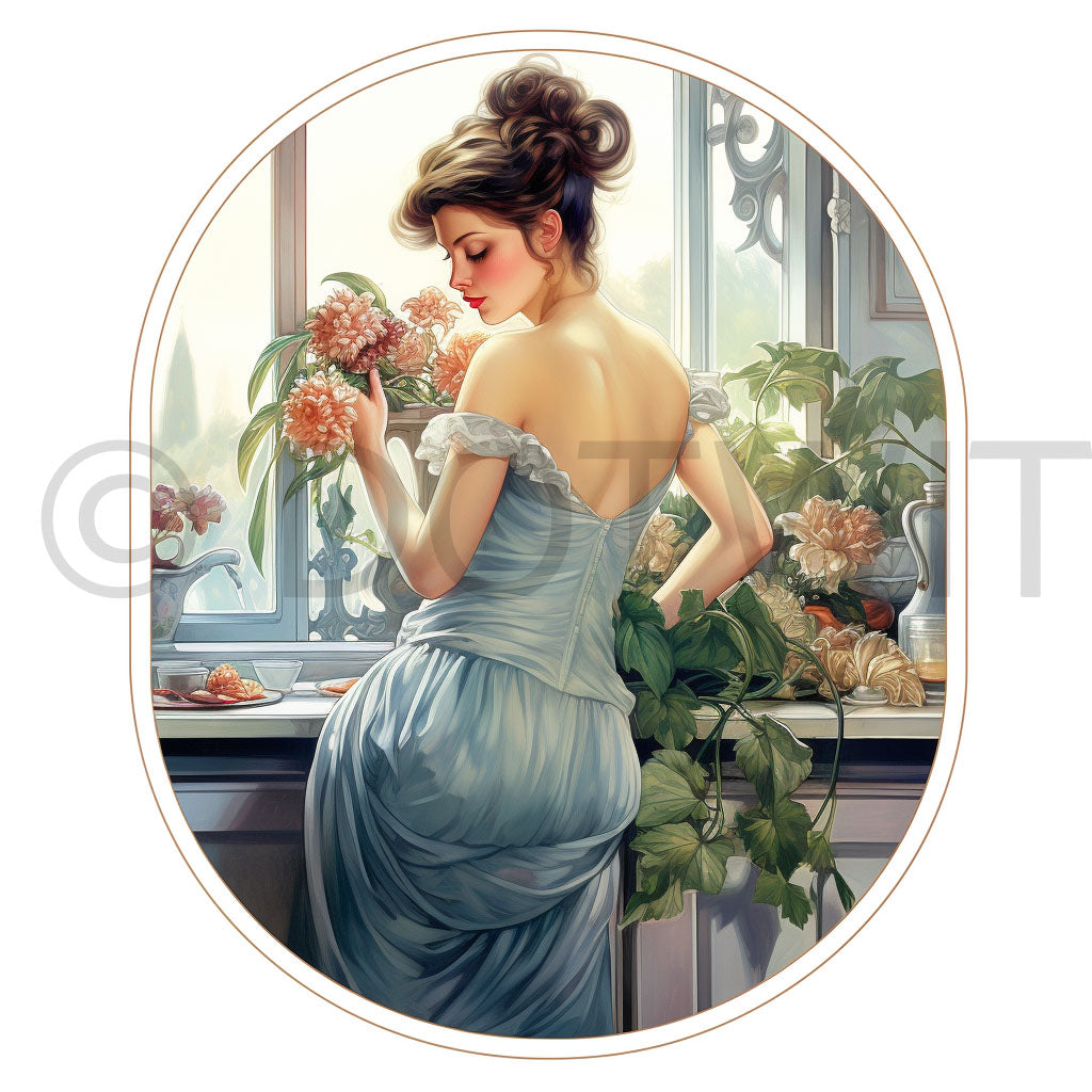 a cute woman Vintage Stickers Midjourney Prompt