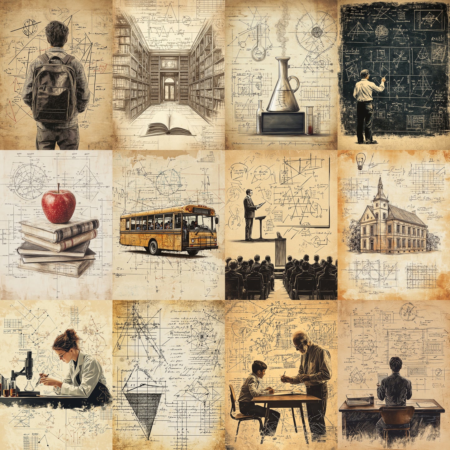 grid Midjourney Guide PDF for Tech Back To School Junk Journal Papers