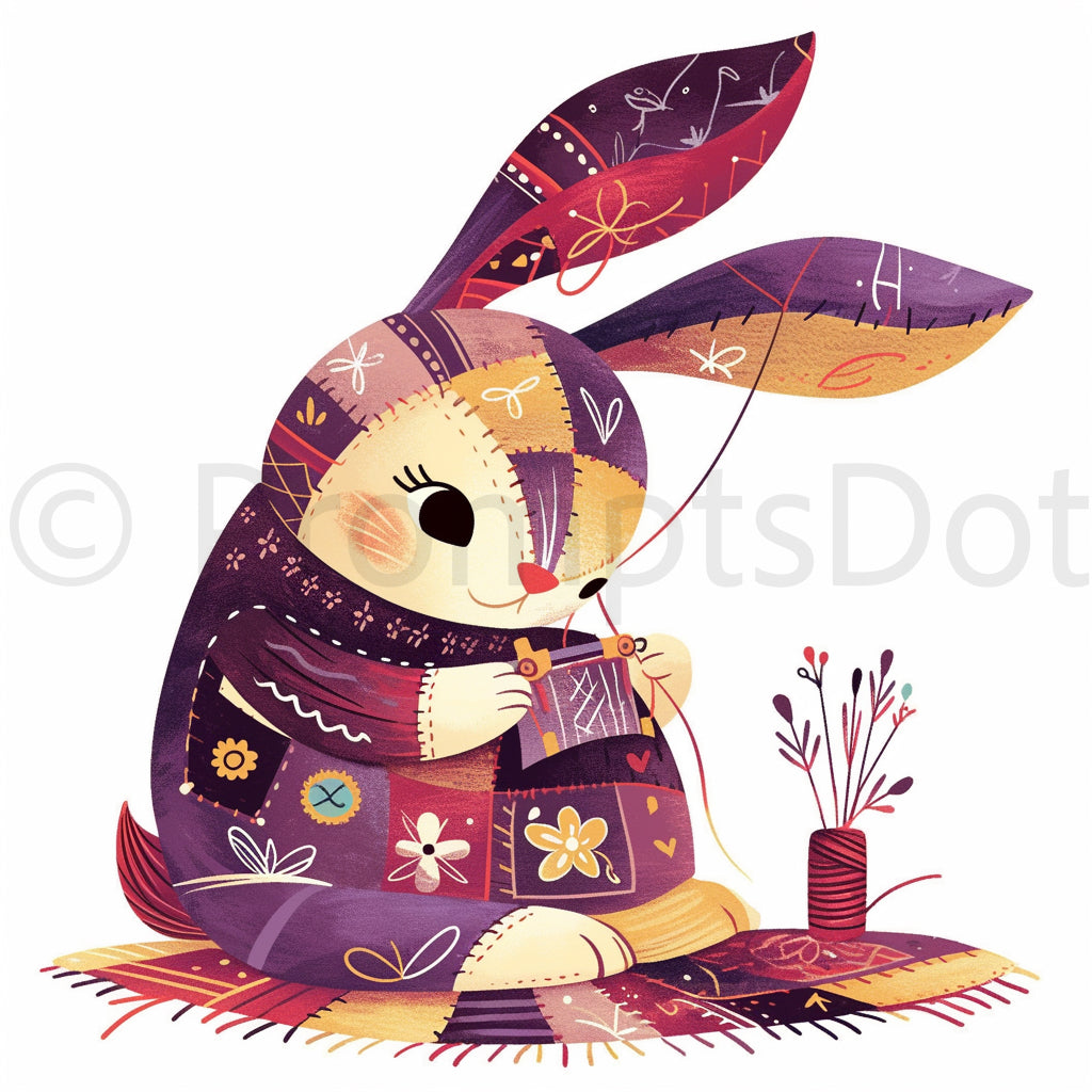 a bunny sewing Quilt Sewing Clipart Midjourney Prompts