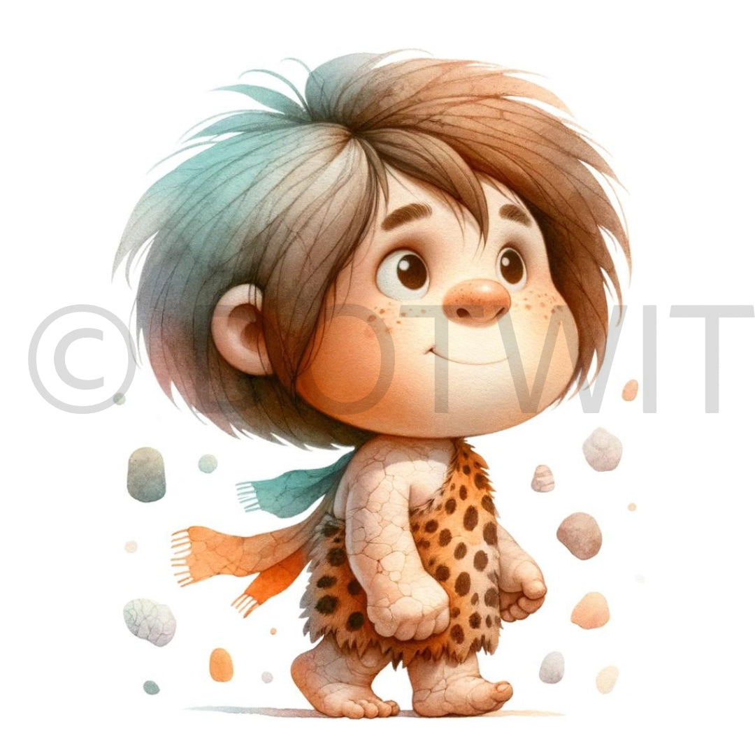 caveman Dinosaurs Watercolor Clipart