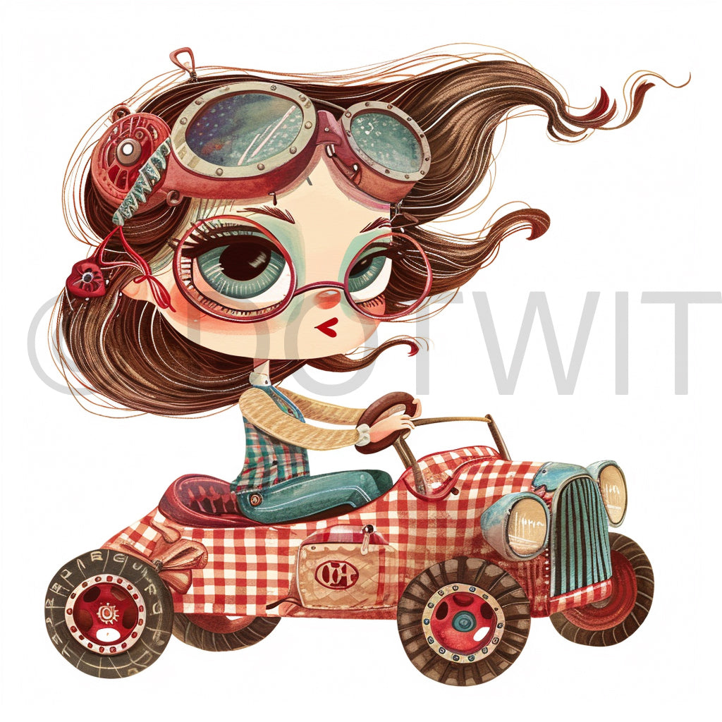 cute girl character driving