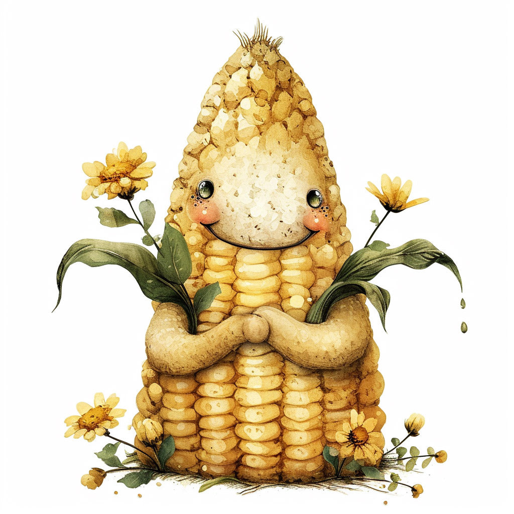 sweet corn Vintage Vegetables Fruits Illustrations Midjourney Prompt v6