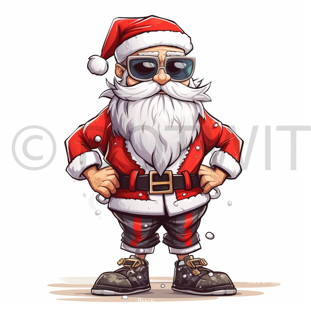 a funny santa with sunglasses Funny Digital Cartoon Cute Caricatured Characters and Midjourney Prompt Commercial Use