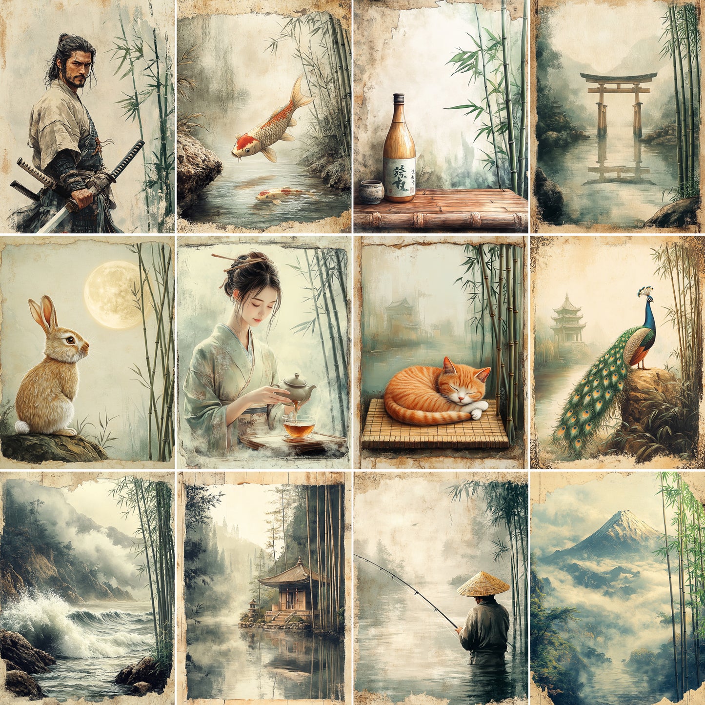 Midjourney Prompts for Green Bamboo Japanese Illustrations
