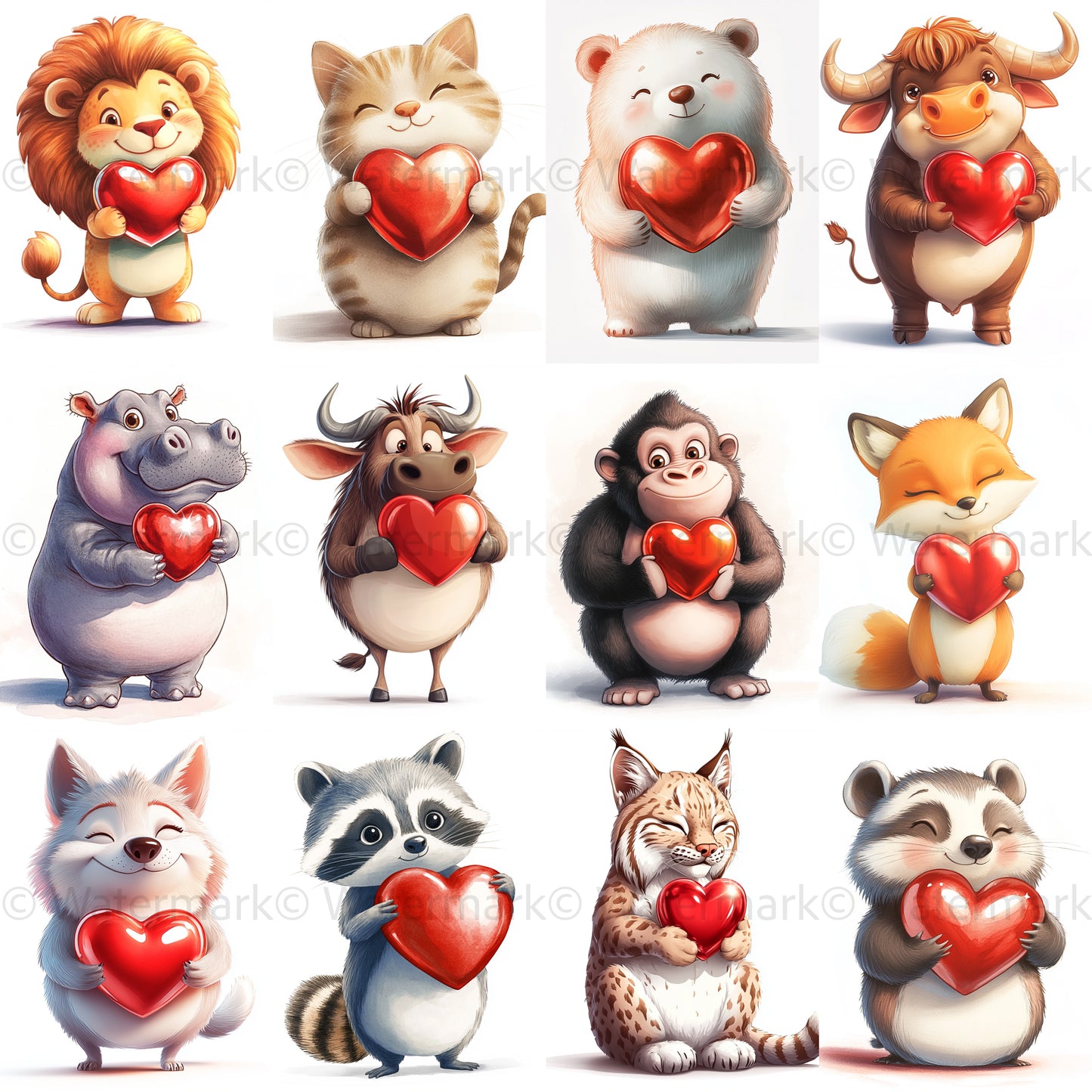Midjourney Prompts for Cute Valentines Day Animal Clipart