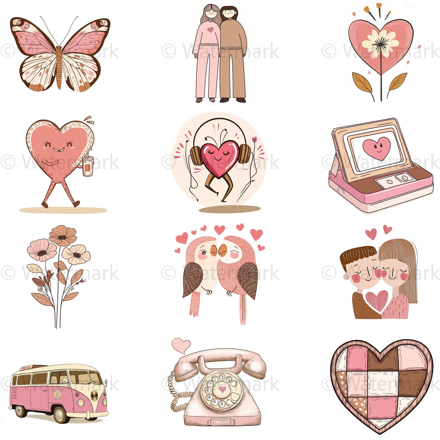 Midjourney Prompts for Groovy Retro Valentines Day Clipart