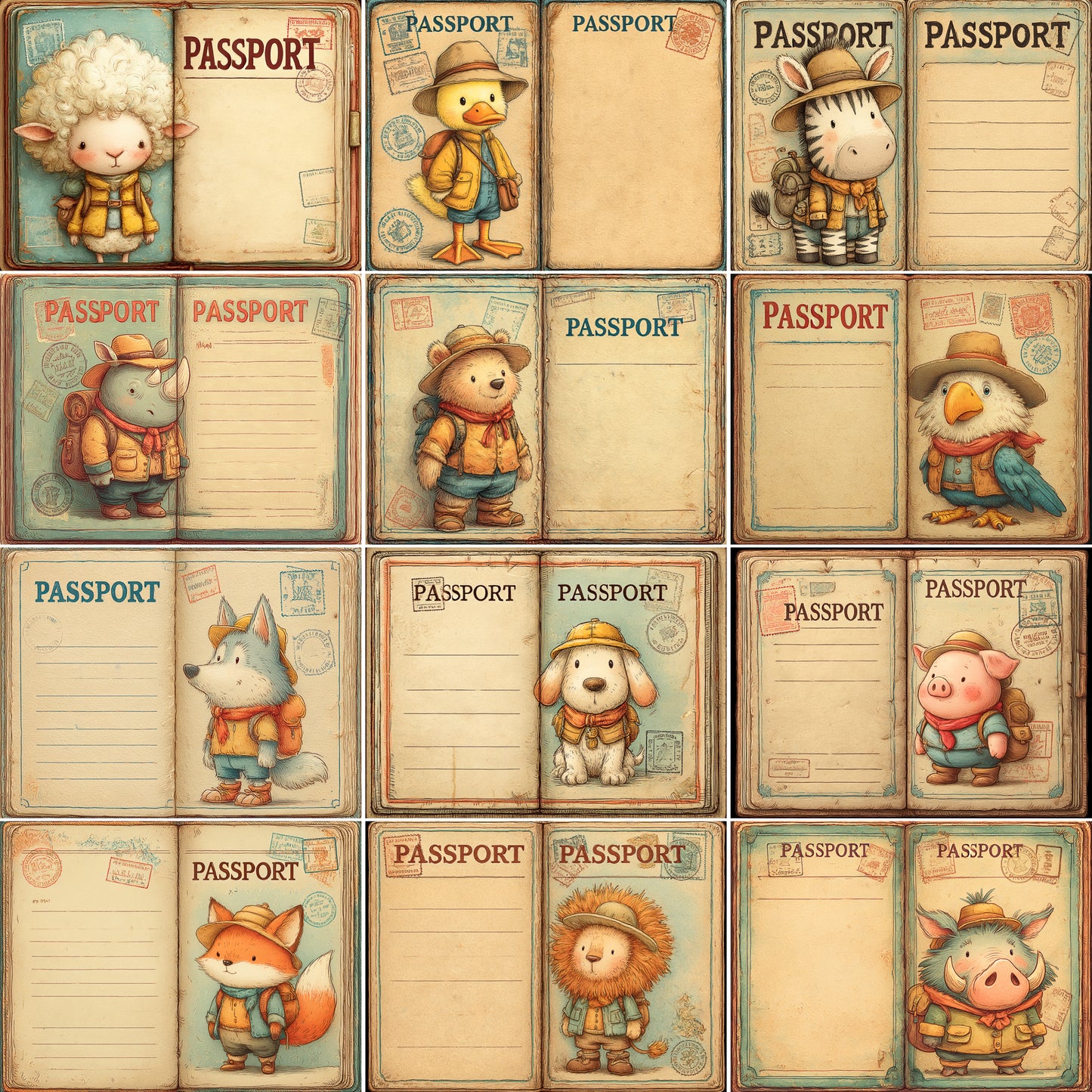 Midjourney V7 Prompts for Cute Explorers Travel Animals Passports