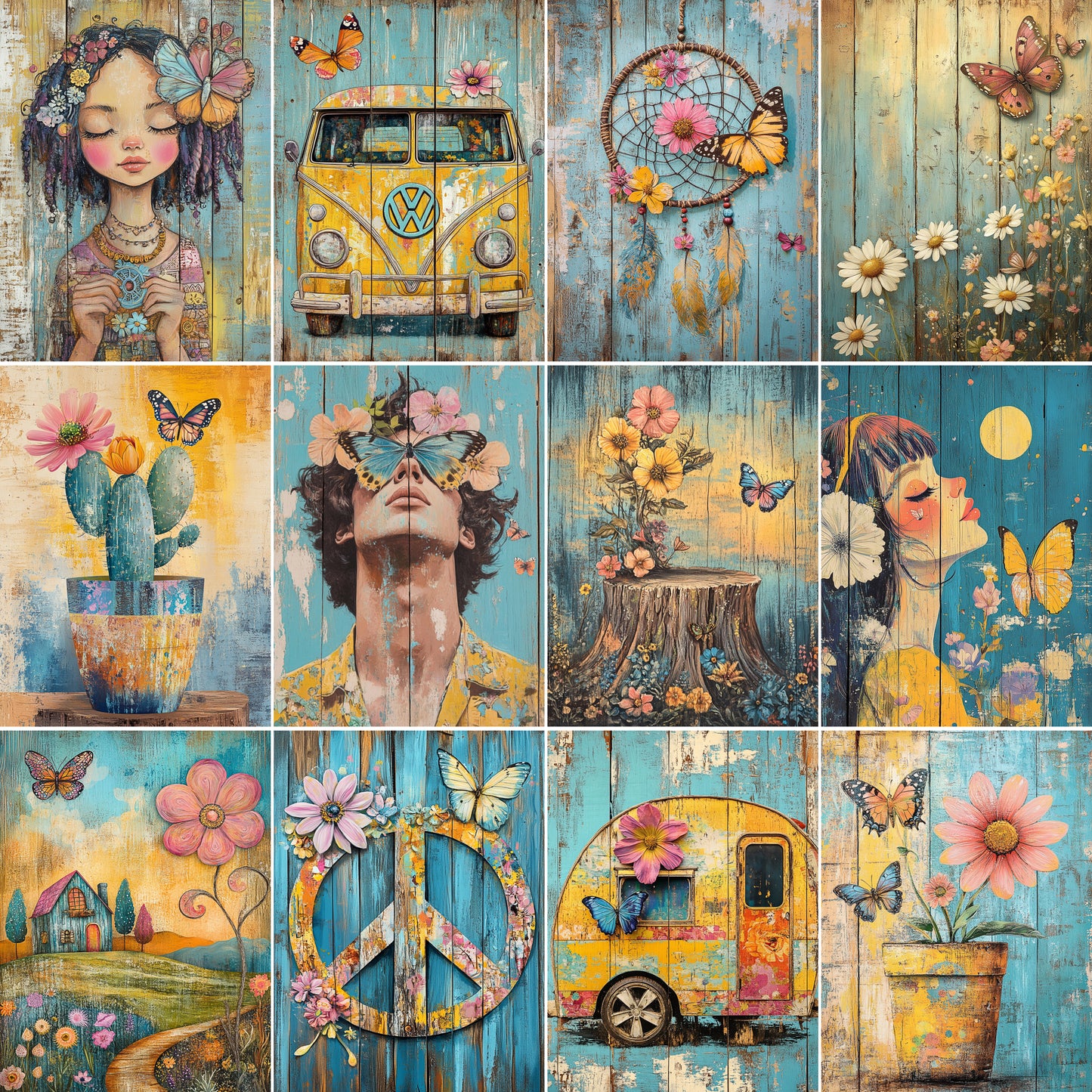Midjourney Prompts for Pastel Hippie Girl Junk Journal Pages