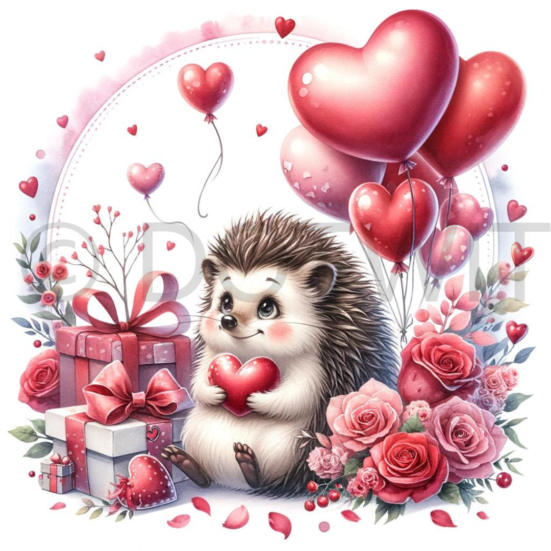 a porcupine in valentines with balloons clipart