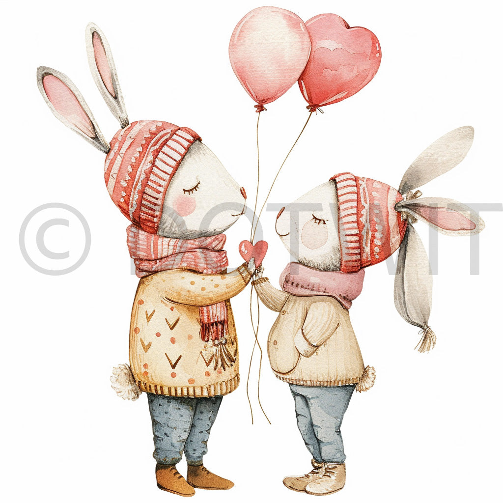 a couple of rabbits Valentines Clipart Midjourney Prompt
