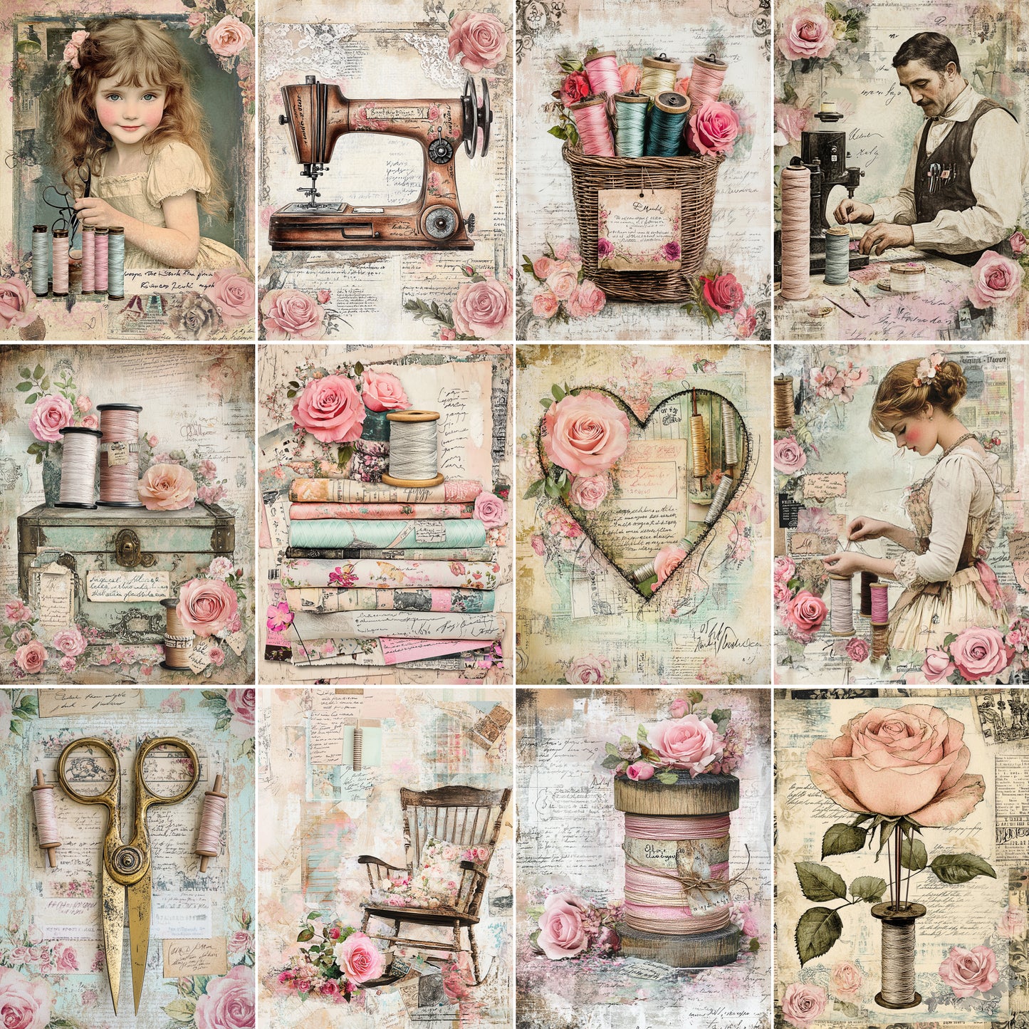 Midjourney Prompts for Romantic Sewing Junk Journal Pages