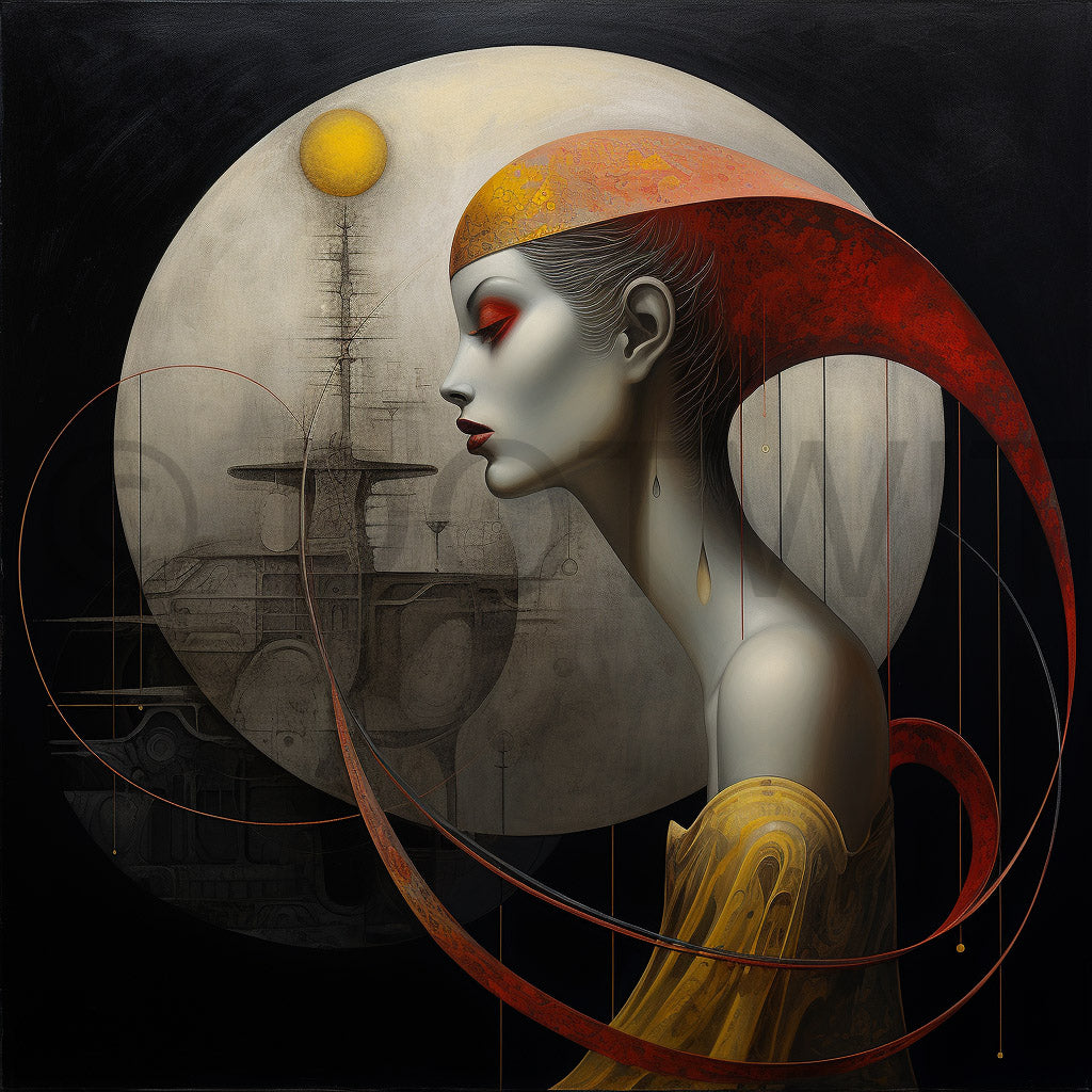 a woman trippy cover art Surrealism Cover Art Geometric Designs Wall Digital Art and Midjourney Prompt Commercial Use