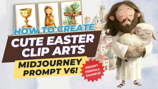 How to create Cute Easter Clipart Midjourney Prompt v 6, Using no parameter, Prompts Examples