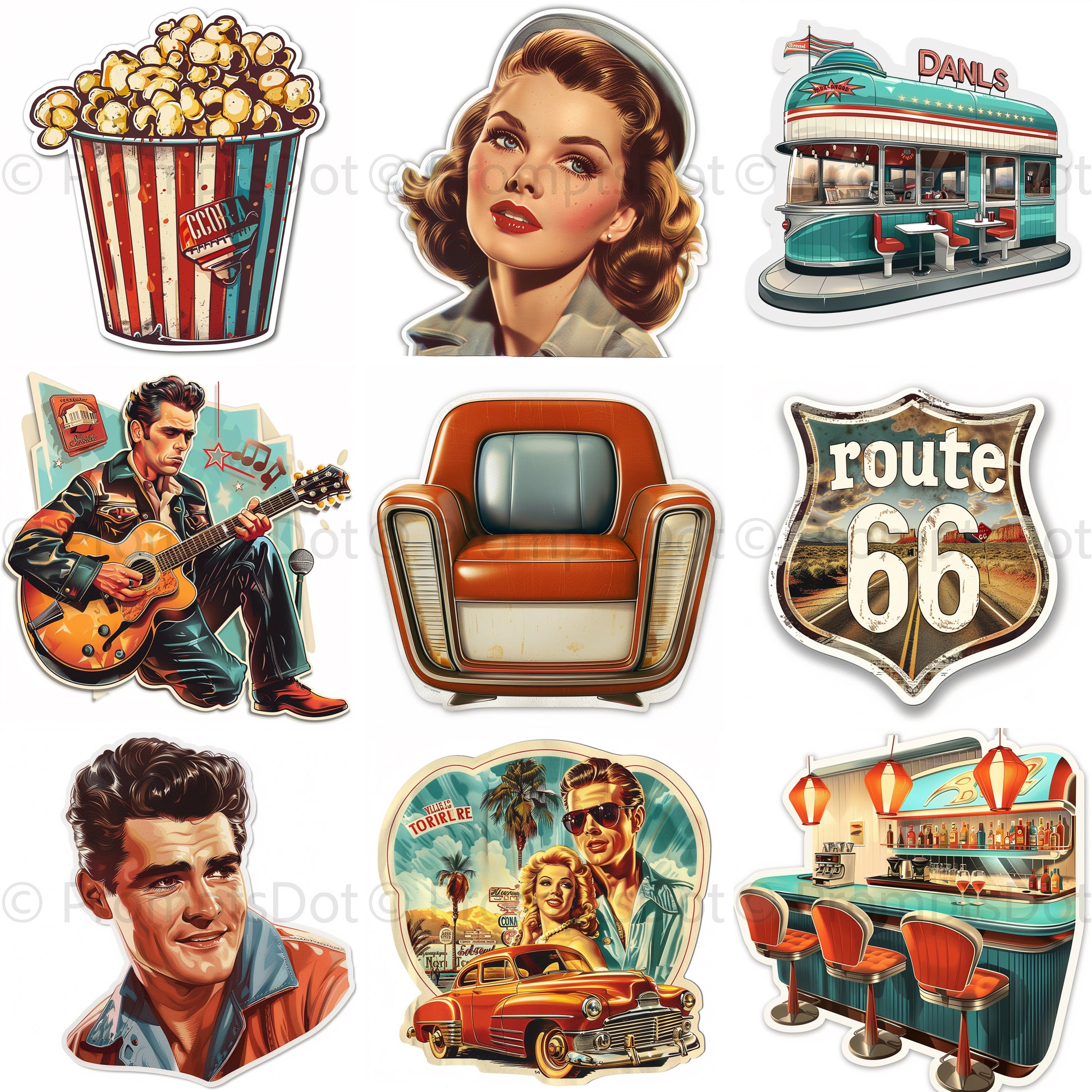 1950s Retro Vintage Stickers