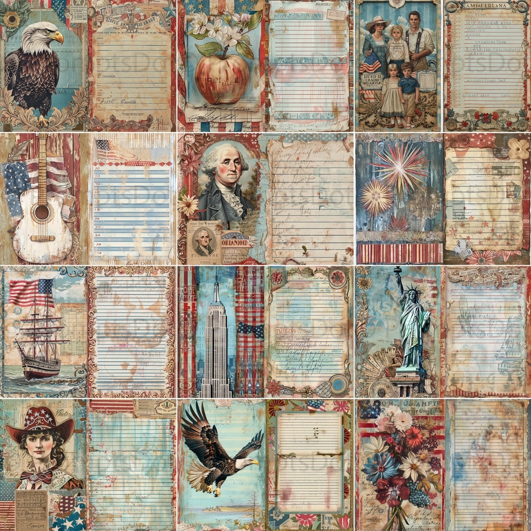 Midjourney Prompts For 4th July America Junk Journal Pages