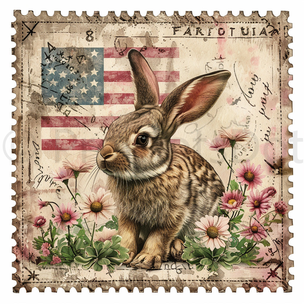 rabbit in the meadow 4th Of July Vintage Journal Stamps Midjourney Prompts