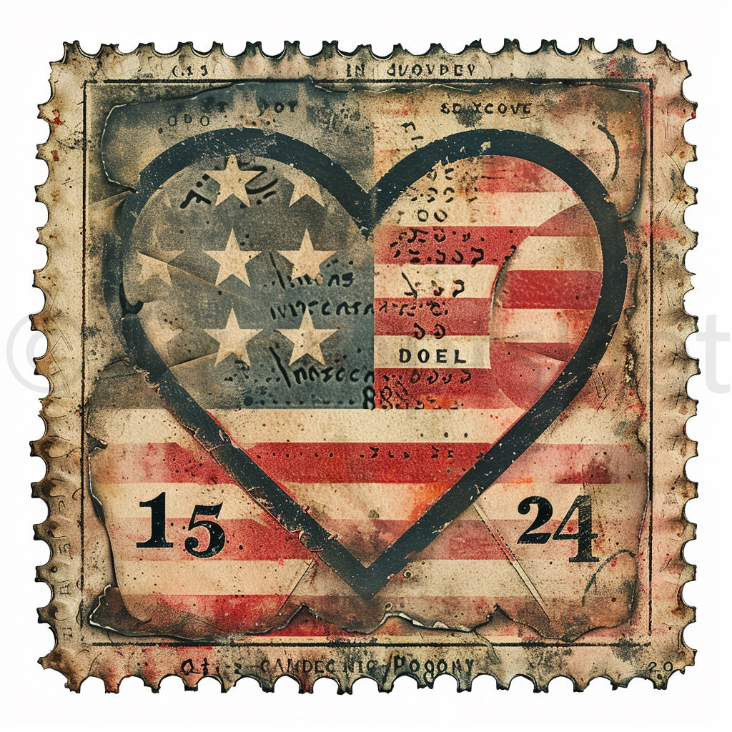 heart symbol 4th Of July Vintage Journal Stamps Midjourney Prompts
