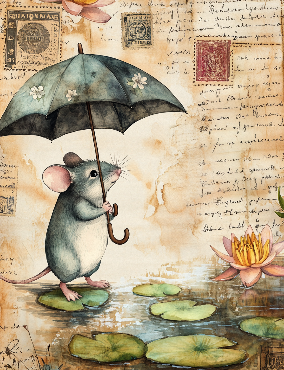 Midjourney V 6.1 Prompts for A Very Cute Pond Junk Journal Pages