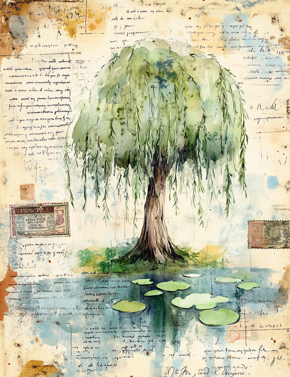 Midjourney V 6.1 Prompts for A Very Cute Pond Junk Journal Pages