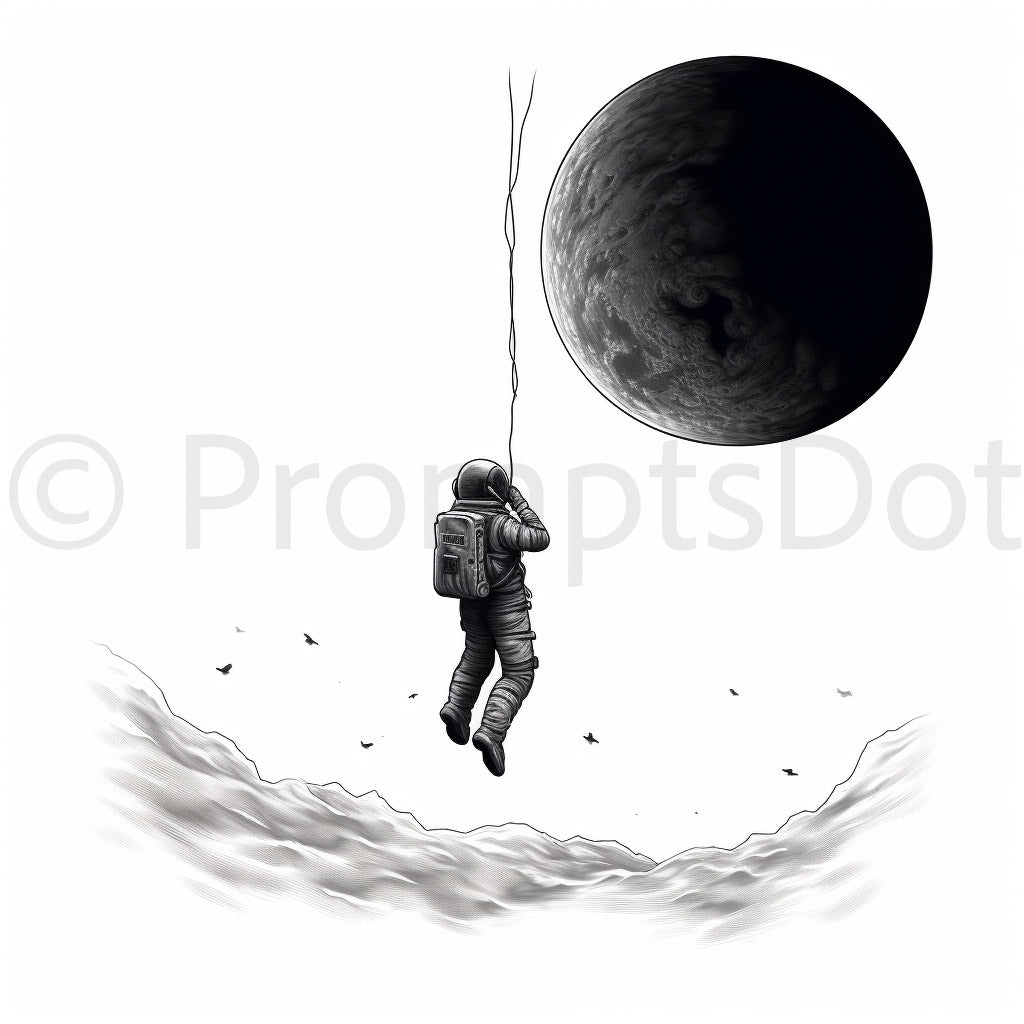 Aesthetic Tshirt Astronaut Designs Space Designs Prompt Midjourney Astronaut hanging from a rope