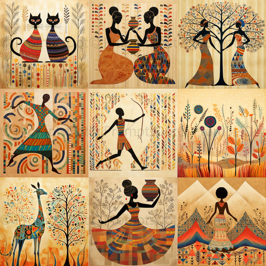African Art Tribal Folks Abstract Art Midjourney Prompt Commercial Use