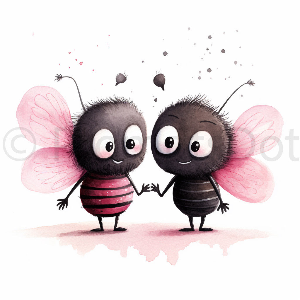 Animals Illustrations Cute Funny Weirds Midjourney Prompt Commercial Use a couple of cute butterflies, black and pink style