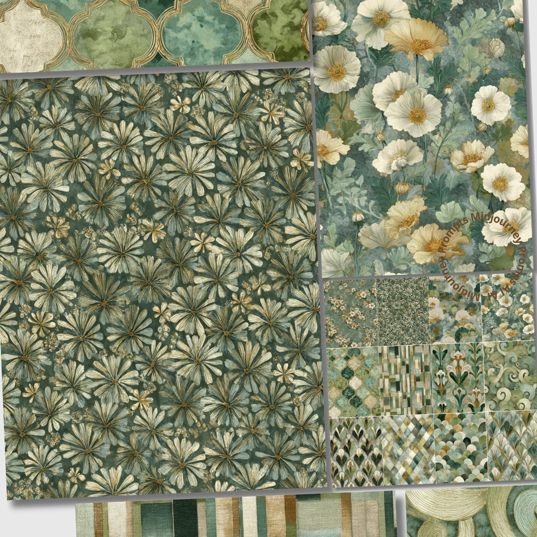 Midjourney V 7 Prompts for Art Deco Green Seamless Patterns