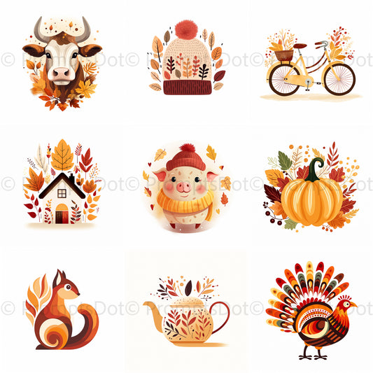 Midjourney Prompt Autumn Icons Fall Cliparts Autumn Art Commercial Use