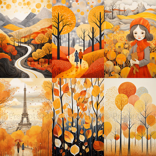 Midjourney Prompt Autumn Postcards Fall Posters Art Prints