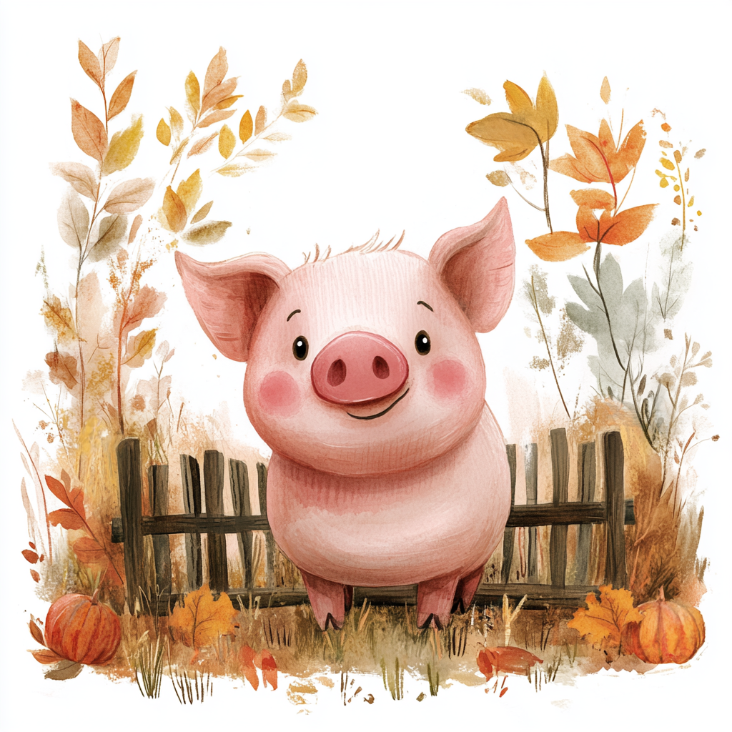 pig in the farm Midjourney Guide PDF For New Autumn Thanksgiving Watercolors